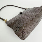 Bottega Veneta Intrecciato Shoulder Bag Leather Brown Gold Vintage — view 8