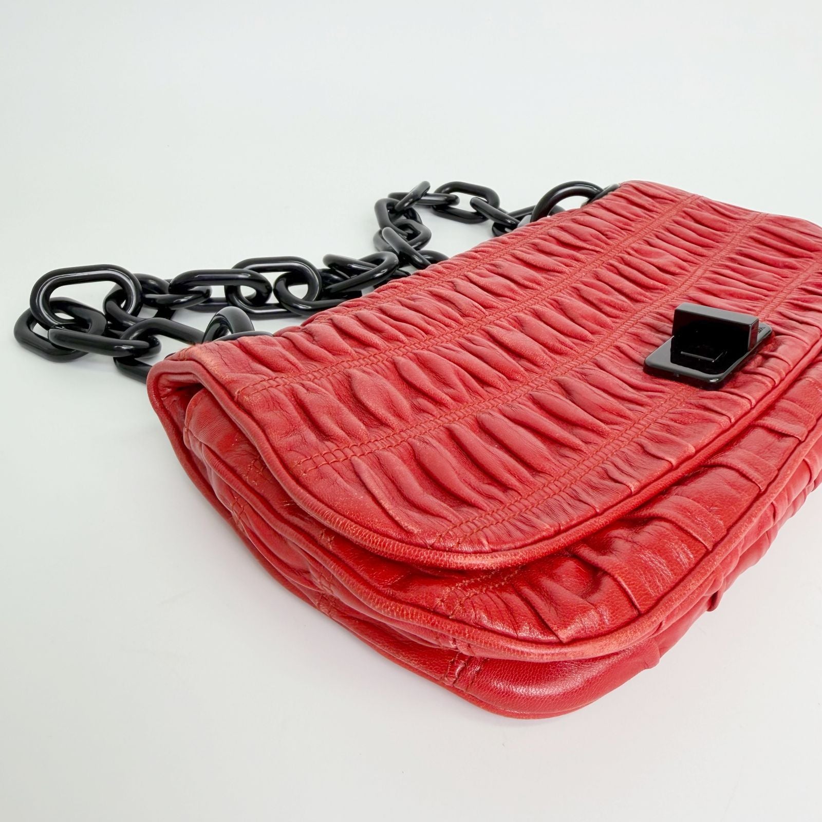 Prada Gaufre Chain Flap Shoulder Bag Leather Red Vintage — view 9