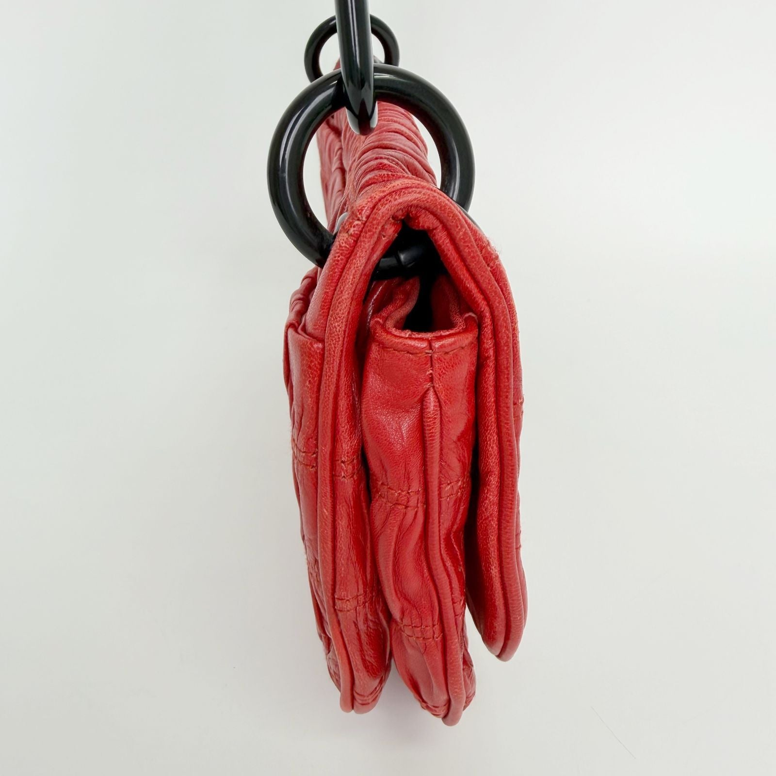 Prada Gaufre Chain Flap Shoulder Bag Leather Red Vintage — view 6