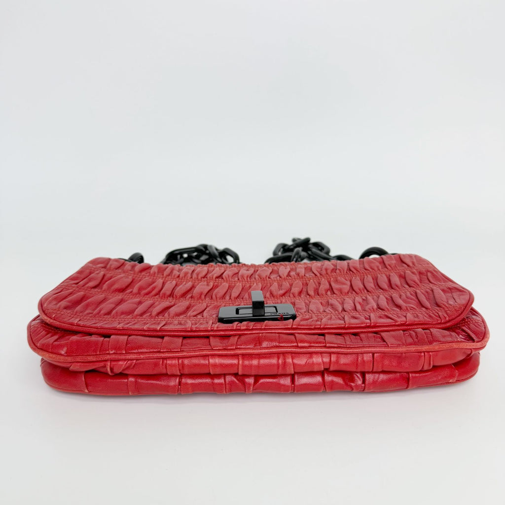 Prada Gaufre Chain Flap Shoulder Bag Leather Red Vintage — view 8
