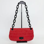 Prada Gaufre Chain Flap Shoulder Bag Leather Red Vintage — view 3
