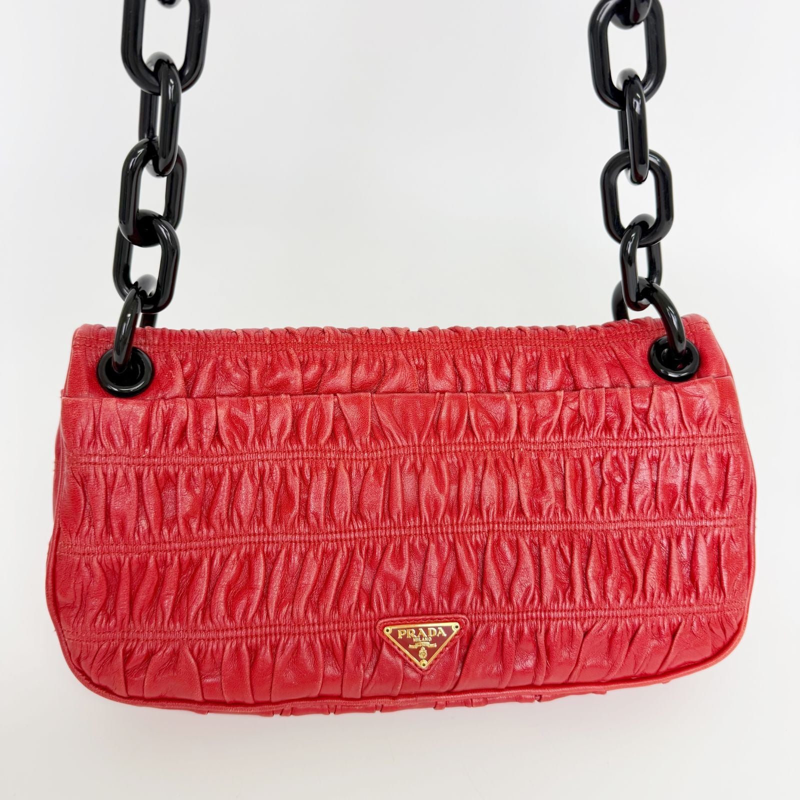 Prada Gaufre Chain Flap Shoulder Bag Leather Red Vintage — view 4