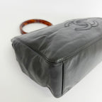Chanel CC Logo Tortoiseshell Handle Handbag Leather Black Vintage — view 8