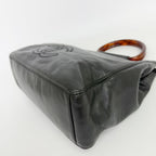 Chanel CC Logo Tortoiseshell Handle Handbag Leather Black Vintage — view 9
