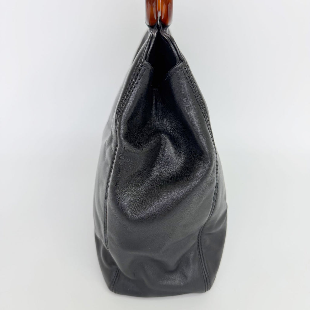 Chanel CC Logo Tortoiseshell Handle Handbag Leather Black Vintage — view 6