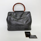 Chanel CC Logo Tortoiseshell Handle Handbag Leather Black Vintage — view 2