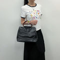 Chanel CC Logo Tortoiseshell Handle Handbag Leather Black Vintage