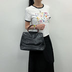 Chanel CC Logo Tortoiseshell Handle Handbag Leather Black Vintage