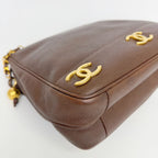 Chanel CC Logo Charm Chain Shoulder Bag Caviar Leather Brown Gold Vintage — view 8