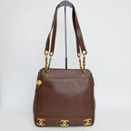 Chanel CC Logo Charm Chain Shoulder Bag Caviar Leather Brown Gold Vintage — view 2