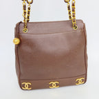 Chanel CC Logo Charm Chain Shoulder Bag Caviar Leather Brown Gold Vintage — view 3