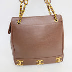 Chanel CC Logo Charm Chain Shoulder Bag Caviar Leather Brown Gold Vintage — view 4