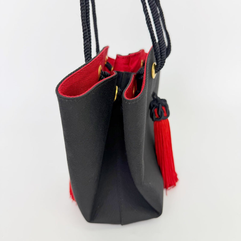 Saint Laurent Rib Fabric Tassel Shoulder Bag Canvas Black Red Gold Vintage — view 6