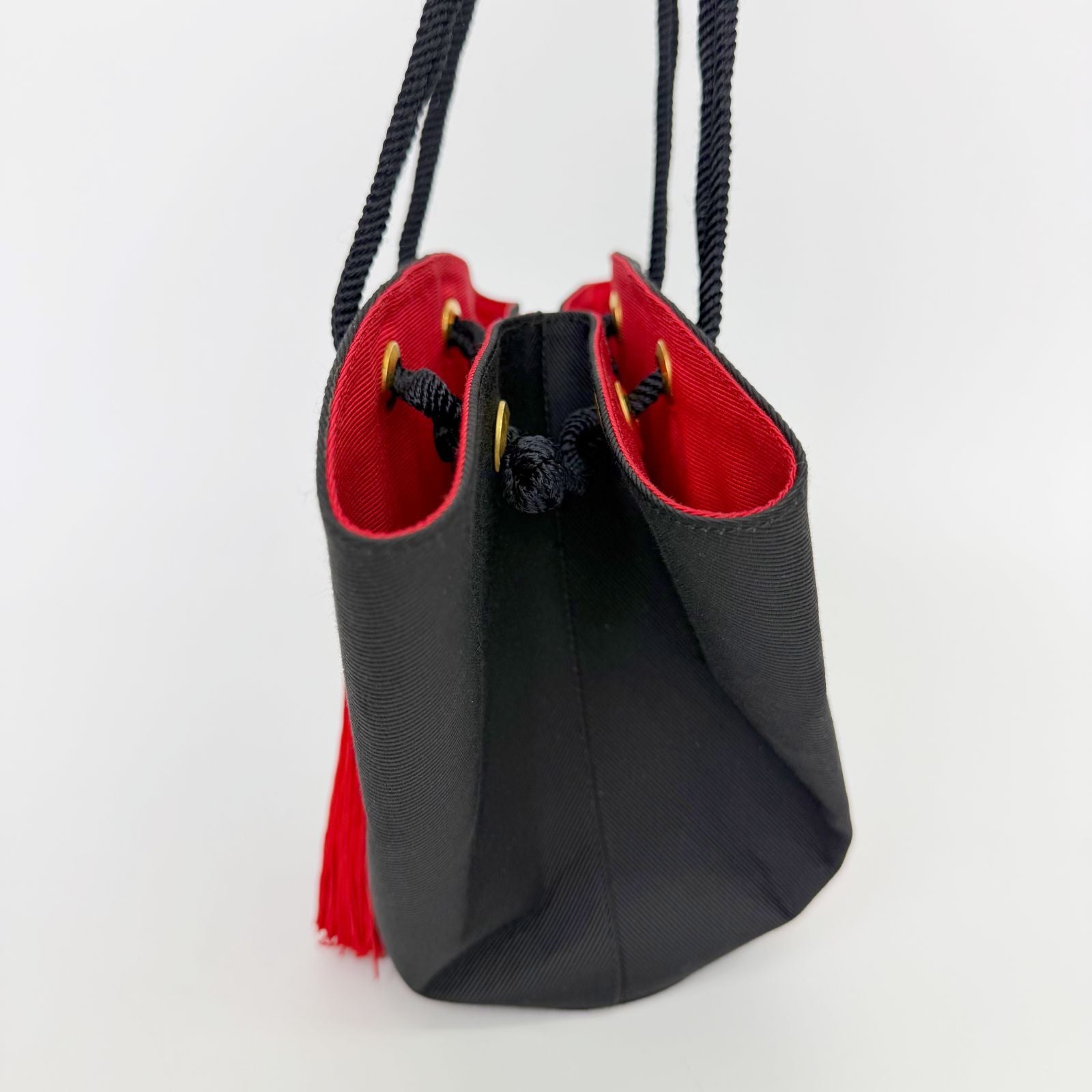 Saint Laurent Rib Fabric Tassel Shoulder Bag Canvas Black Red Gold Vintage — view 7