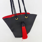 Saint Laurent Rib Fabric Tassel Shoulder Bag Canvas Black Red Gold Vintage — view 5