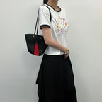 Saint Laurent Rib Fabric Tassel Shoulder Bag Canvas Black Red Gold Vintage