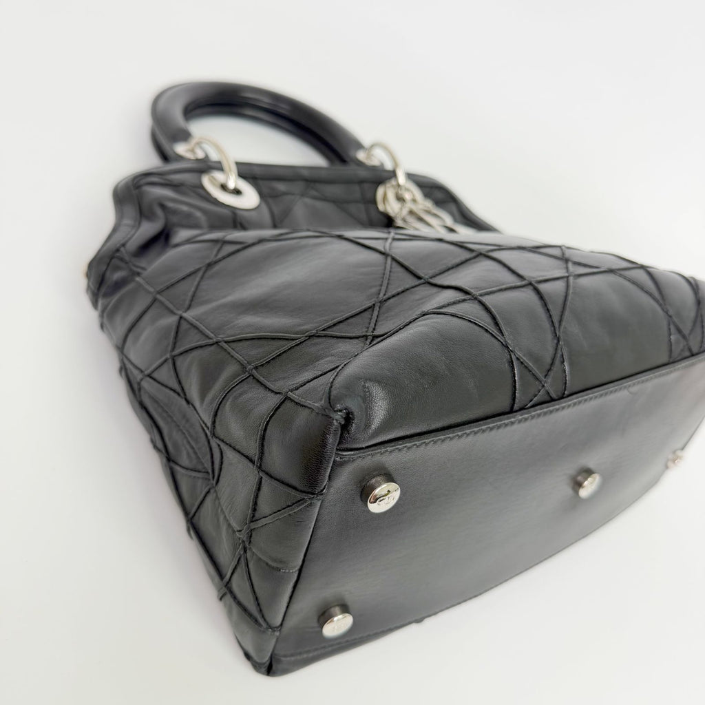 Dior Lady Cannage Large Shoulder Bag Leather Black Vintage — view 8