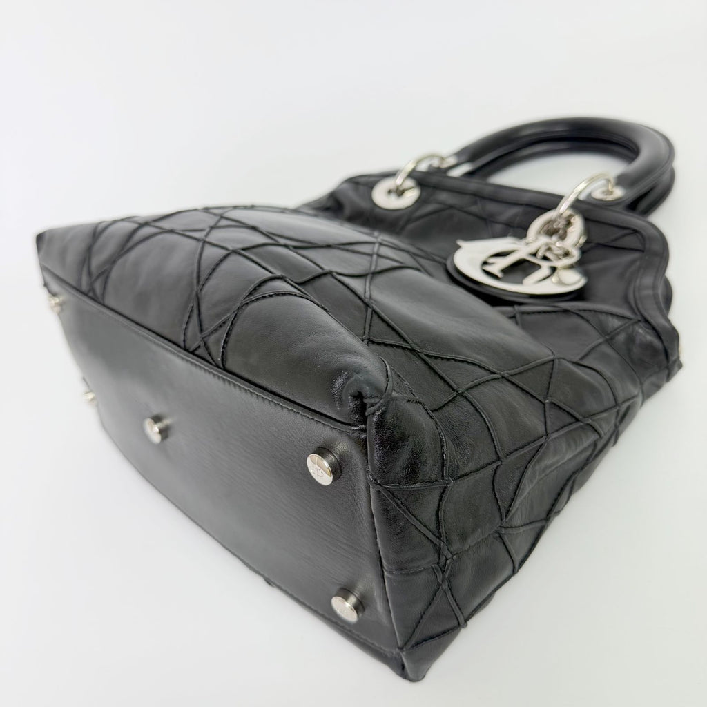 Dior Lady Cannage Large Shoulder Bag Leather Black Vintage — view 9