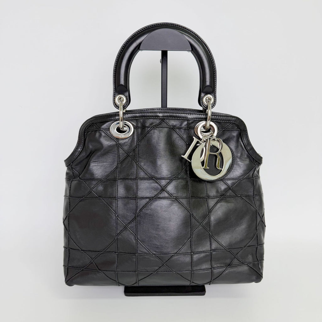 Dior Lady Cannage Large Shoulder Bag Leather Black Vintage — view 3