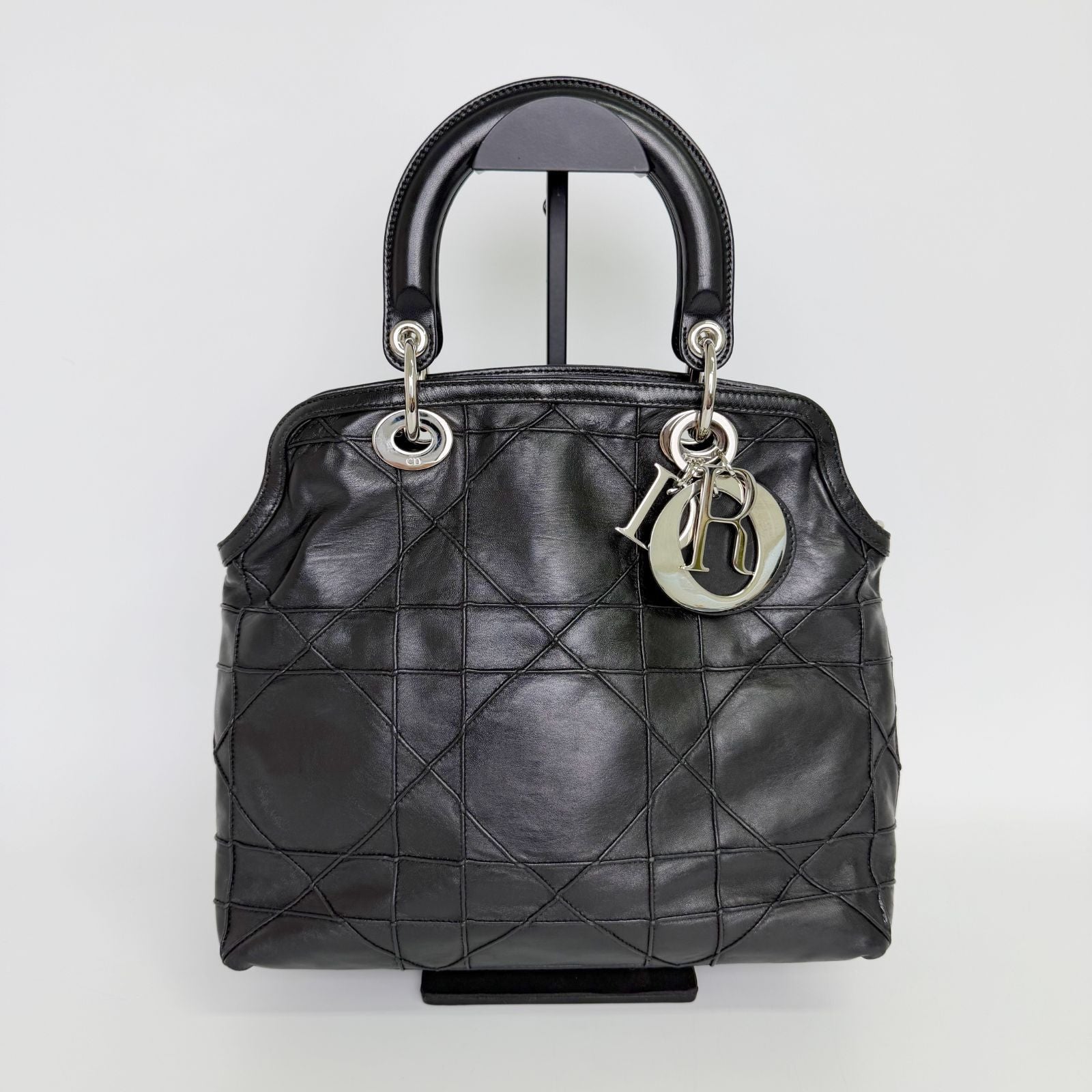 Dior Lady Cannage Large Shoulder Bag Leather Black Vintage — view 3