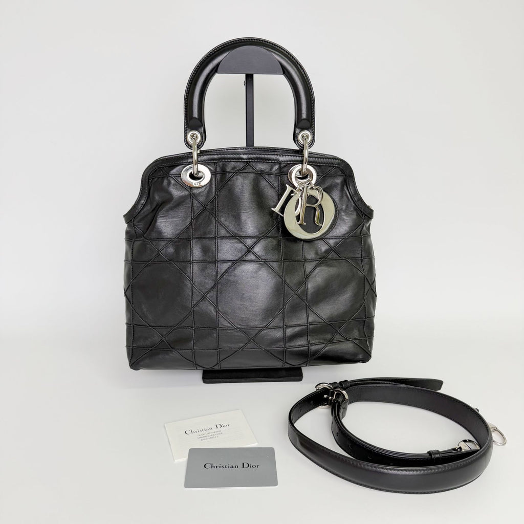 Dior Lady Cannage Large Shoulder Bag Leather Black Vintage — view 2