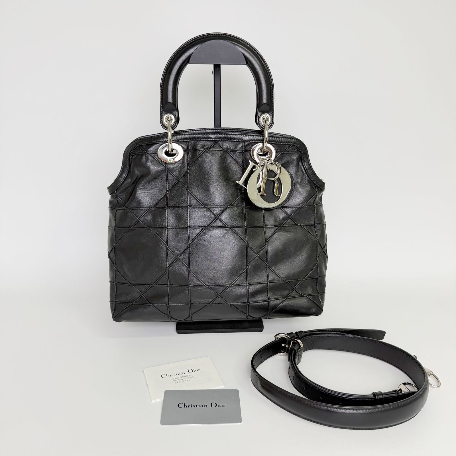 Dior Lady Cannage Large Shoulder Bag Leather Black Vintage — view 2