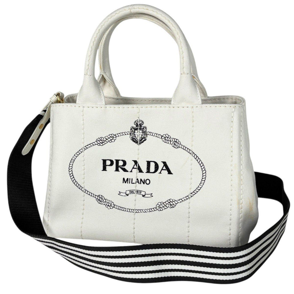 Prada Canapa Tote 2-Way Shoulder Bag Canvas White