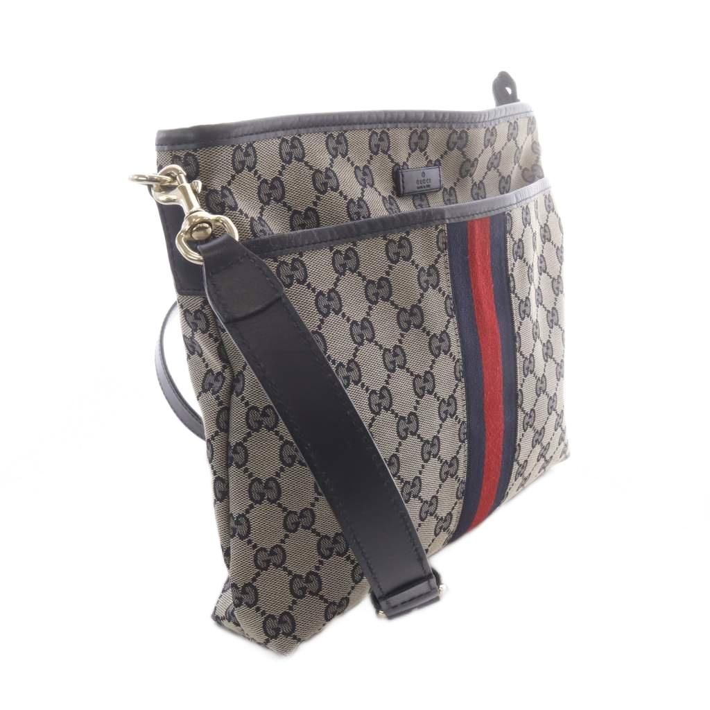 Gucci GG Canvas Sherry Line Shoulder Bag Brown Navy — view 3