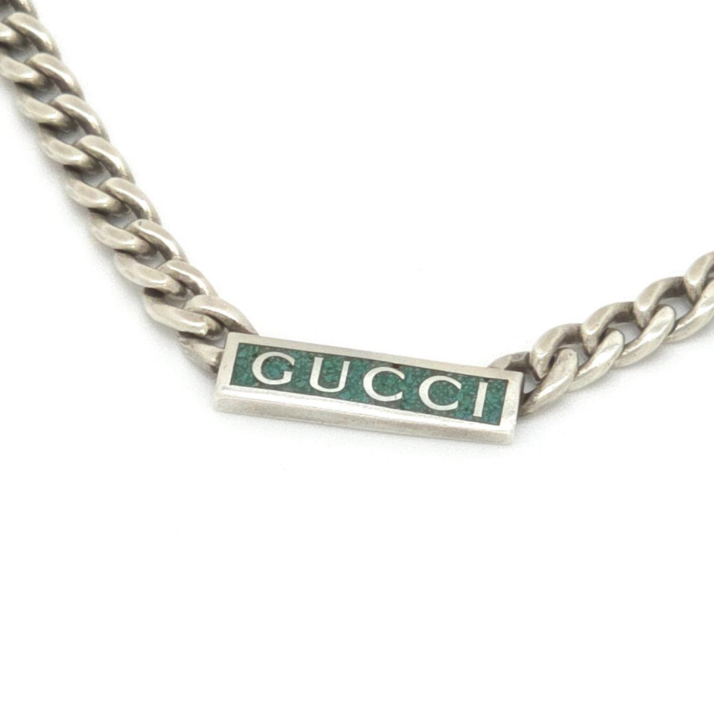 Gucci Logo Enamel Necklace 41.5 45.5 Turquoise Blue Sterling Silver