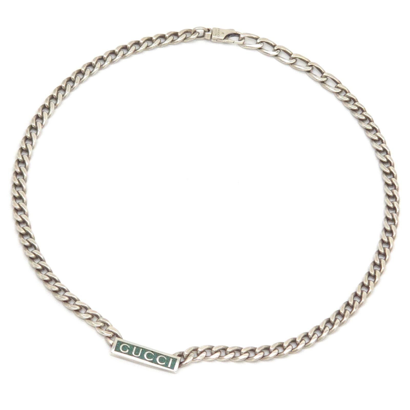 Gucci Logo Enamel Necklace 41.5 45.5 Turquoise Blue Sterling Silver — view 2