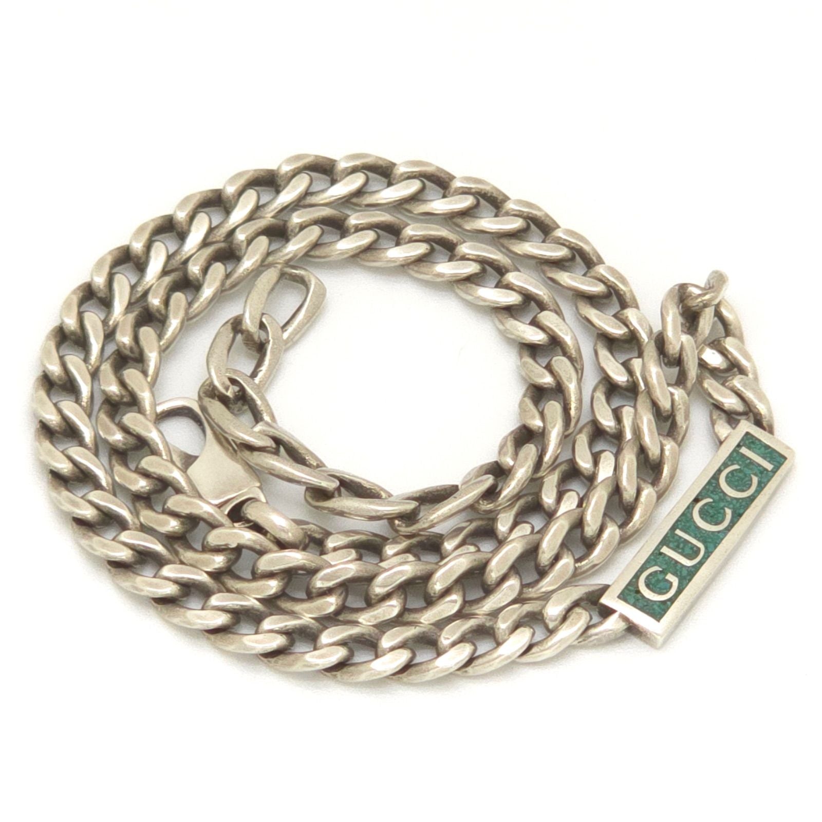 Gucci Logo Enamel Necklace 41.5 45.5 Turquoise Blue Sterling Silver — view 5