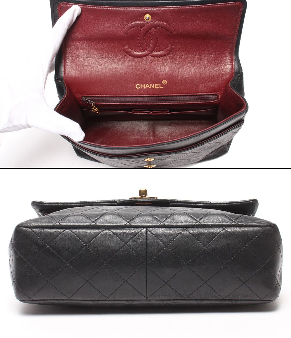 Chanel Chain Shoulder Bag Gold Quilted 25 Lambskin Double Flap — view 3