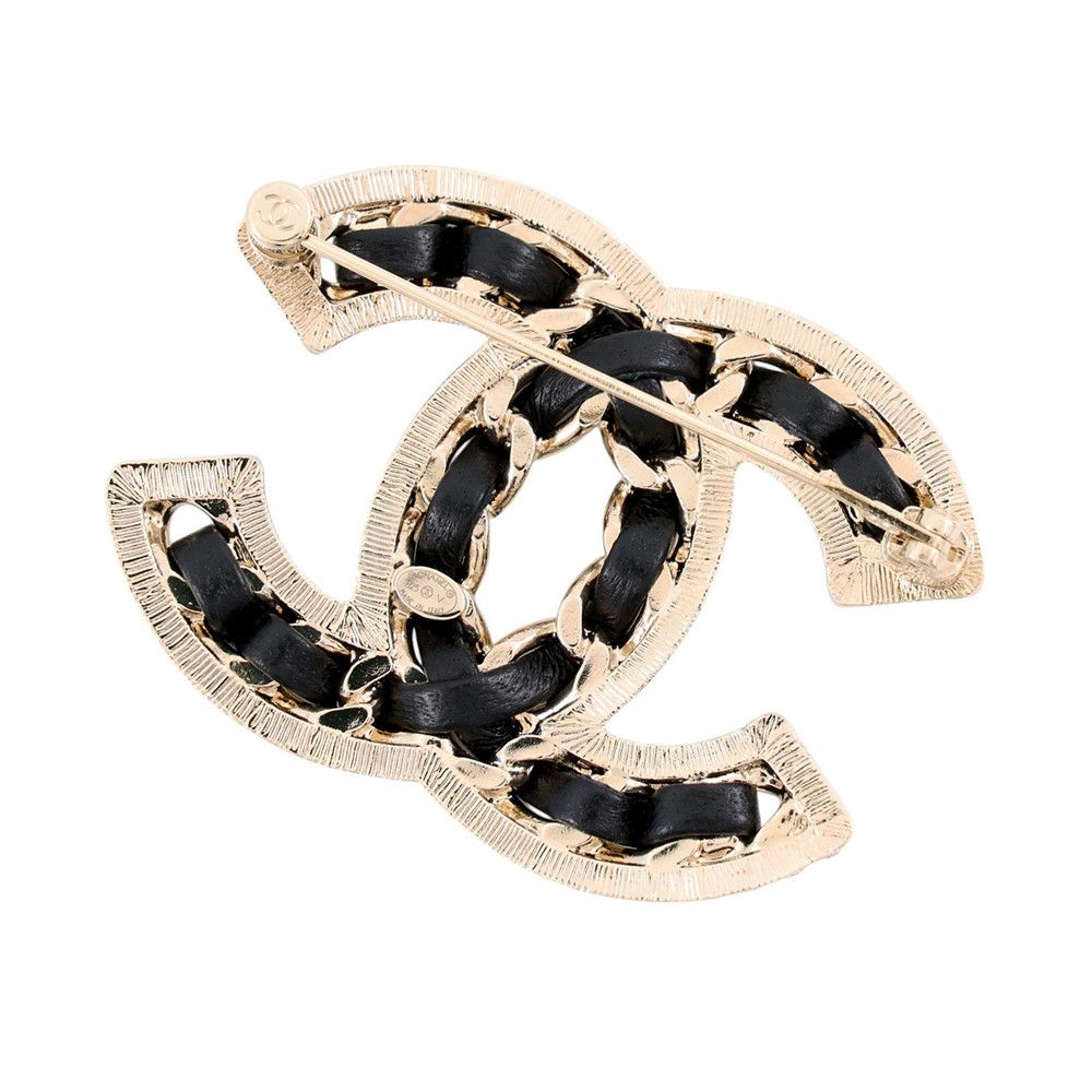 Chanel Brooch CC Logo Chain Motif Rhinestone Leather — view 3