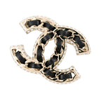 Chanel Brooch CC Logo Chain Motif Rhinestone Leather