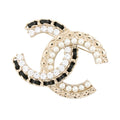 Chanel Brooch CC Logo Rhinestone Faux Pearl Lambskin