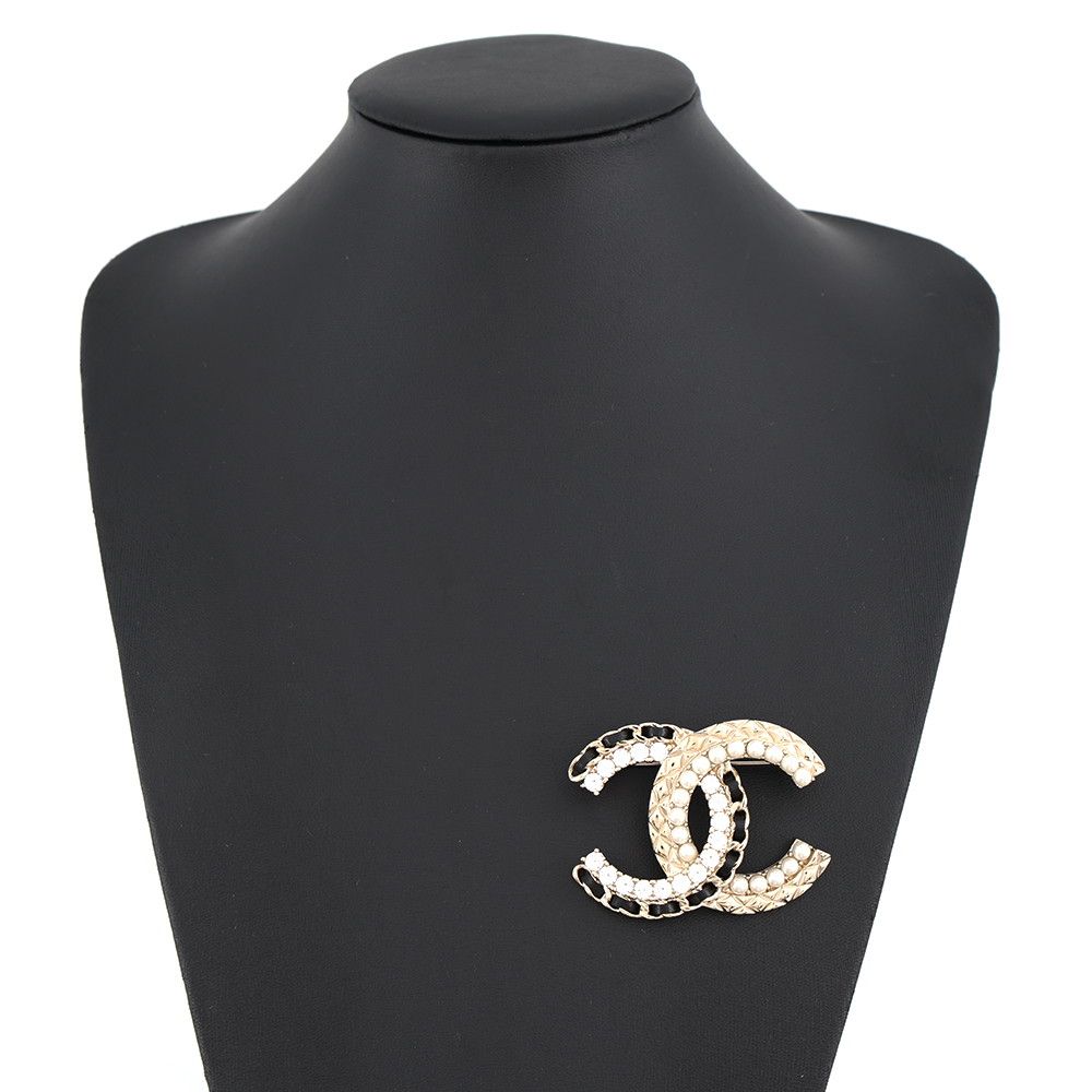 Chanel Brooch CC Logo Rhinestone Faux Pearl Lambskin — view 4