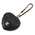 Chanel Bag Charm Quilted Heart Mini Lambskin Black