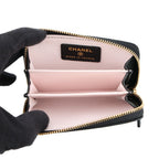Chanel Coin Case CC Logo Apple Motif Zip Purse Goatskin Wallet Black — view 4