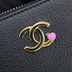 Chanel Coin Case CC Logo Apple Motif Zip Purse Goatskin Wallet Black — view 5