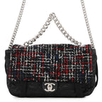 Chanel Chain Shoulder Bag CC Logo Tweed Nylon Black