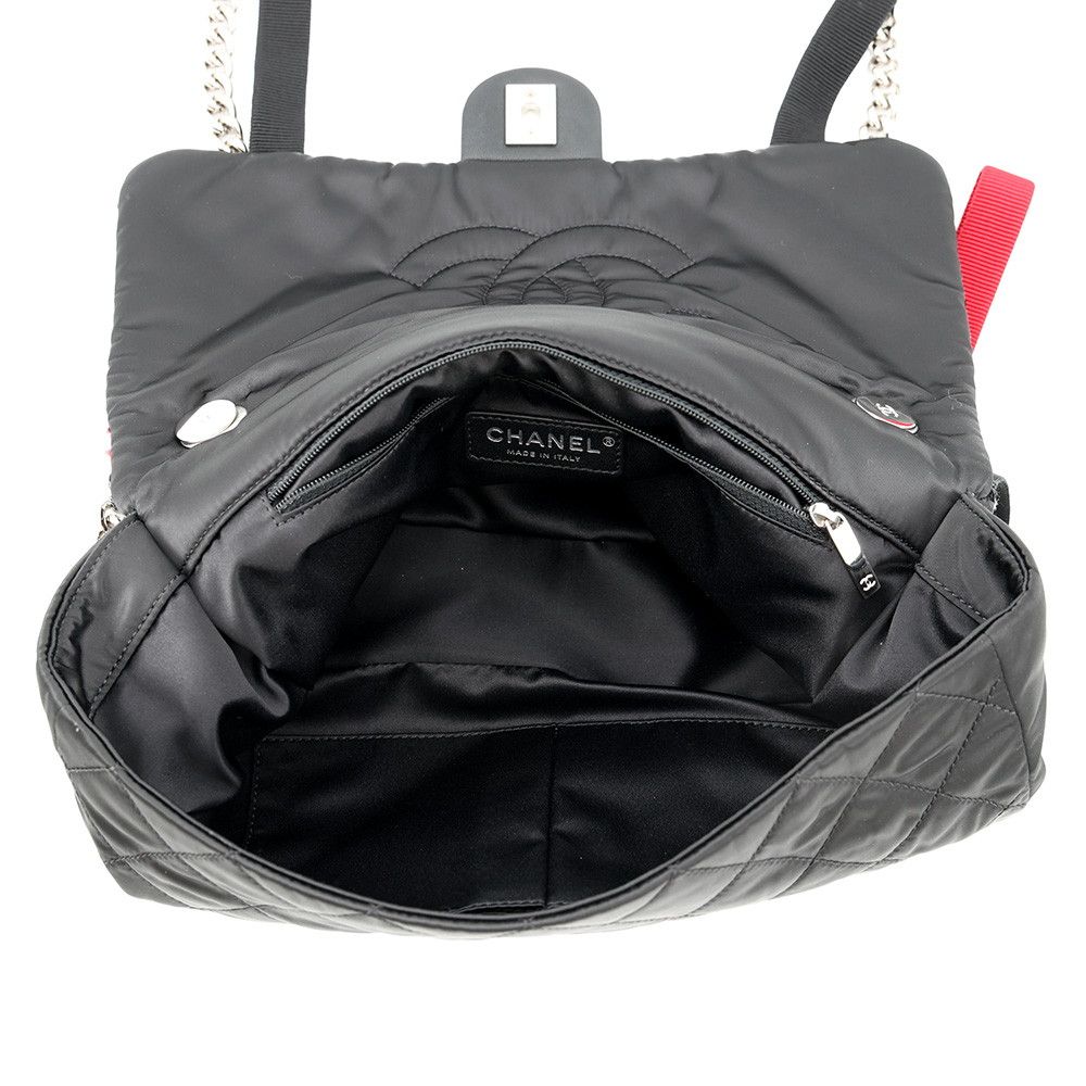 Chanel Chain Shoulder Bag CC Logo Tweed Nylon Black — view 7