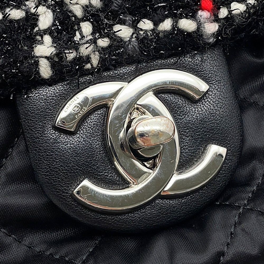 Chanel Chain Shoulder Bag CC Logo Tweed Nylon Black — view 8