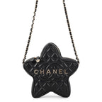 Chanel Chain Shoulder Bag Quilted CC Logo Star Lambskin Black