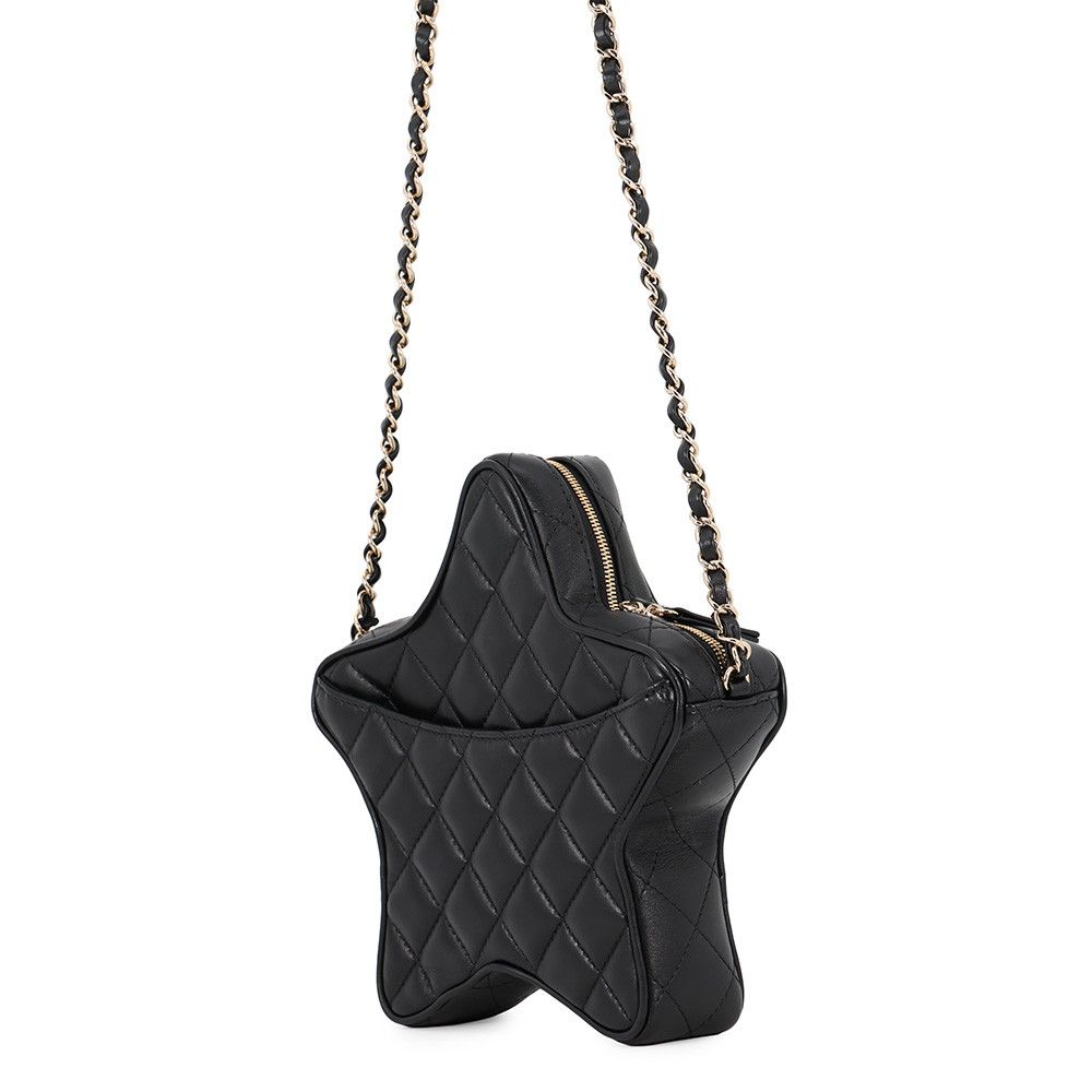 Chanel Chain Shoulder Bag Quilted CC Logo Star Lambskin Black — view 2