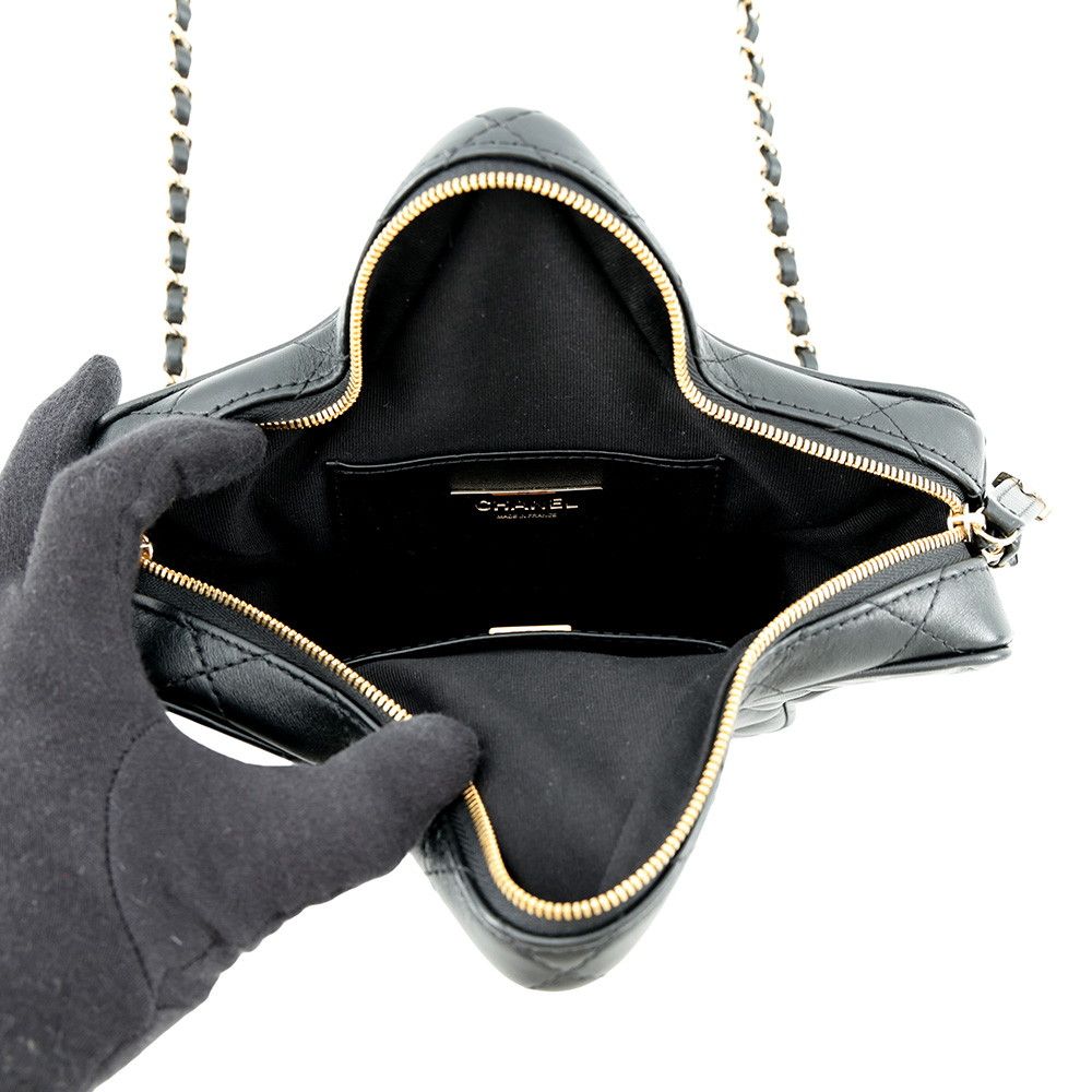 Chanel Chain Shoulder Bag Quilted CC Logo Star Lambskin Black — view 5