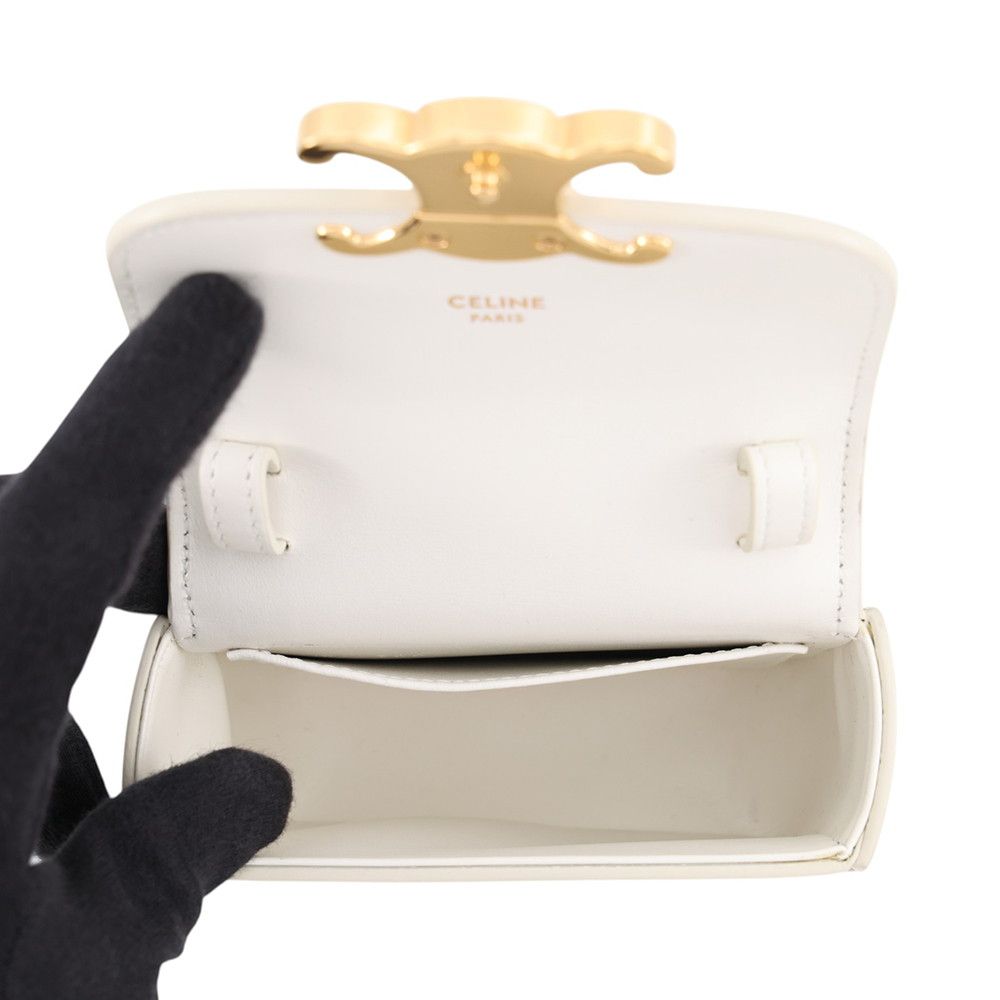 Celine Shoulder Bag Triomphe Mini Claude Shiny Calf Leather White — view 5