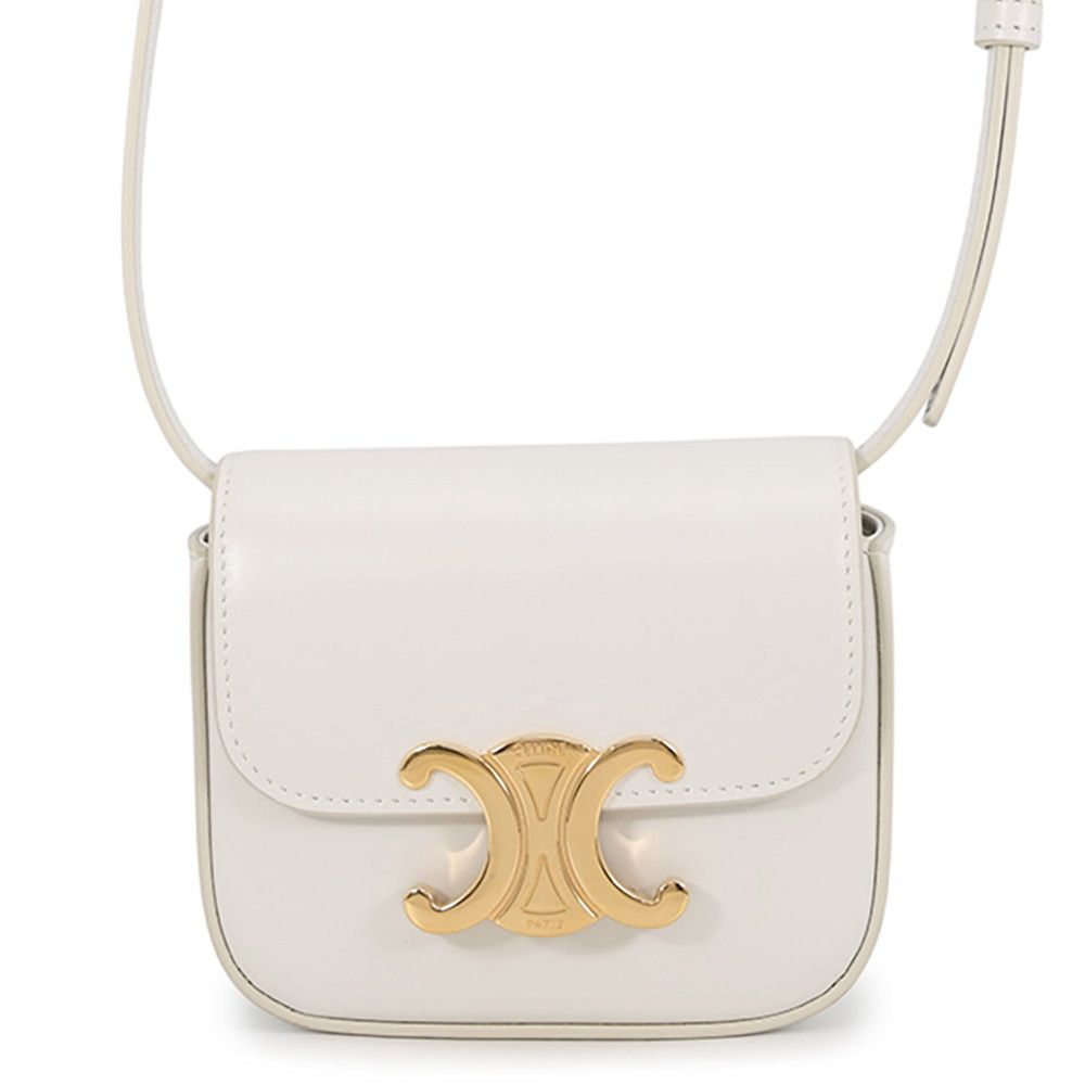 Celine Shoulder Bag Triomphe Mini Claude Shiny Calf Leather White