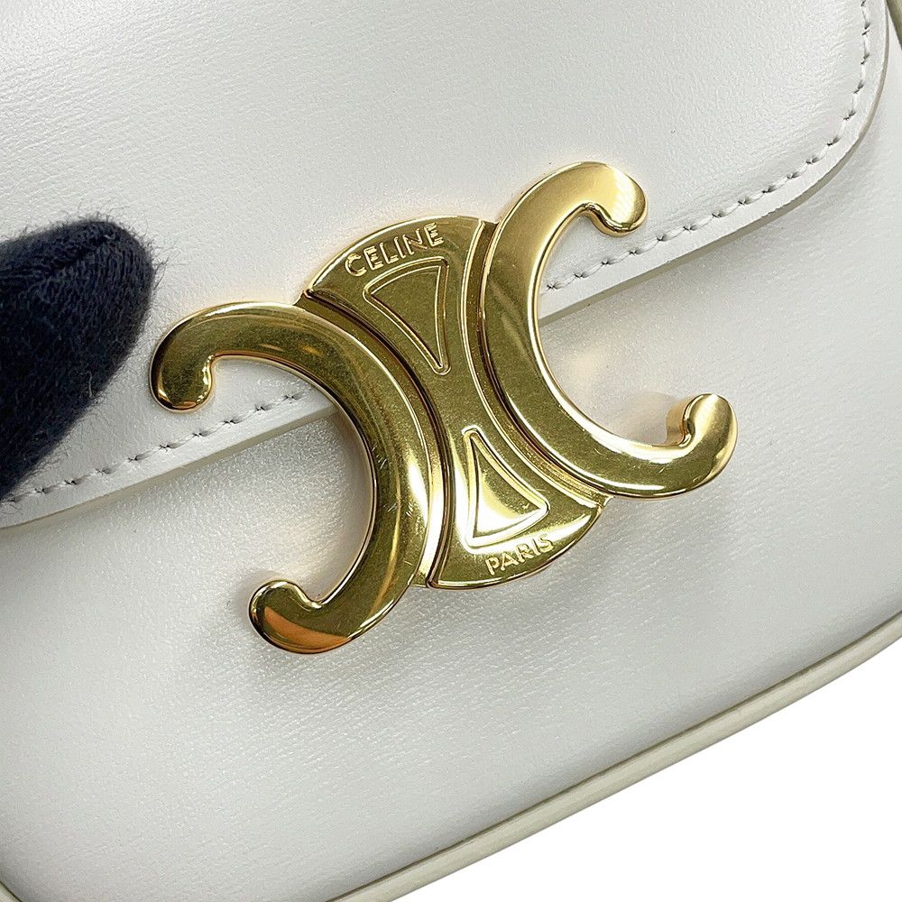 Celine Shoulder Bag Triomphe Mini Claude Shiny Calf Leather White — view 6