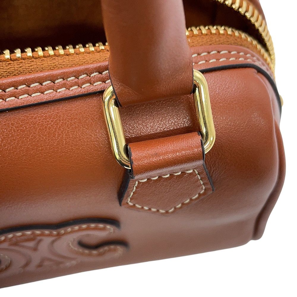 Celine Handbag Cuill Triomphe Mini Boston Smooth Calf Leather 2-Way Brown — view 7