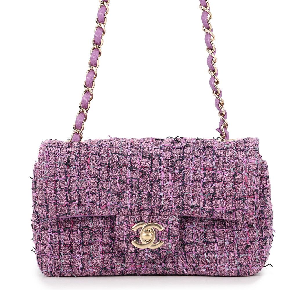 Chanel Chain Shoulder Bag CC Logo Quilted Tweed